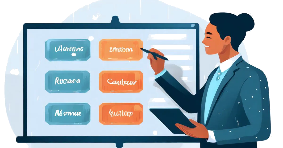 undefined - undefined - Person evaluating metrics written on a whiteboard, categorized into vanity, impact, and key performance indicators.