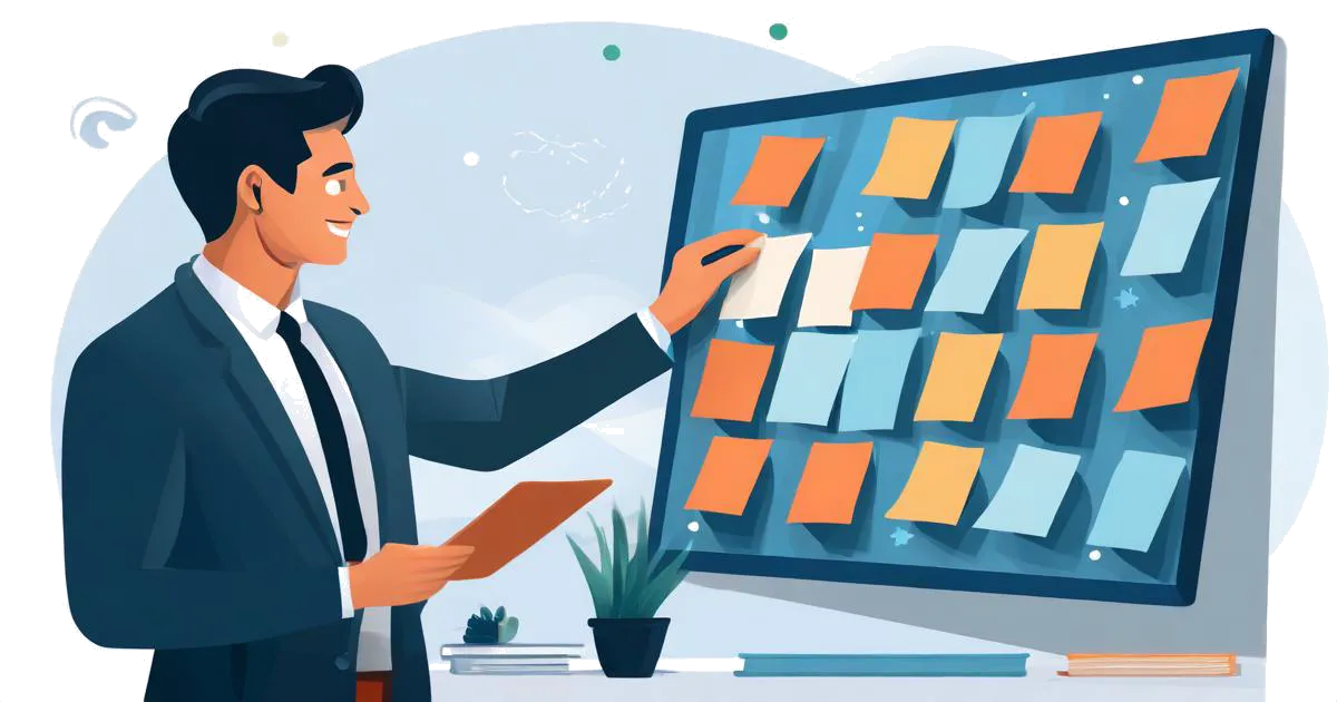 Agile Calendar Adjustments - Agile Calendar Adjustments - Person adjusting meetings on calendar by moving sticky notes to reschedule.