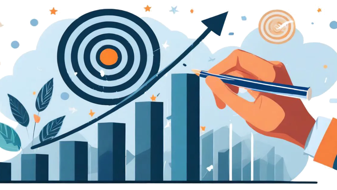 align content metrics with business goals - A graph drawn with a pen rising towards a bullseye target