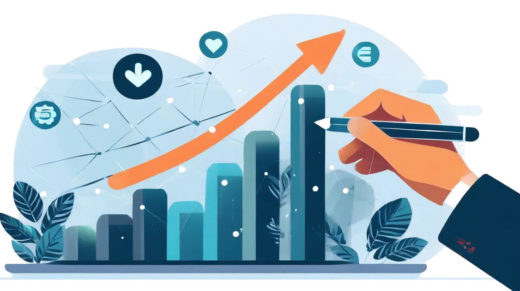 gamifying content - A graph drawn by a pen going up with game controller icons behind it