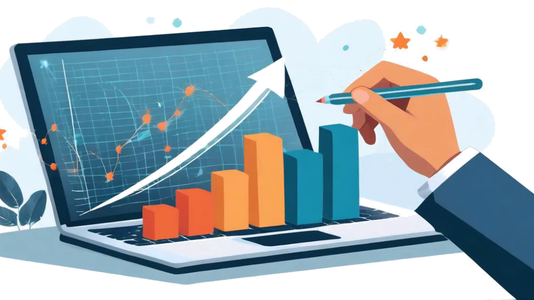 KPIs for content success - Pen drawing upward trending bar and line graphs