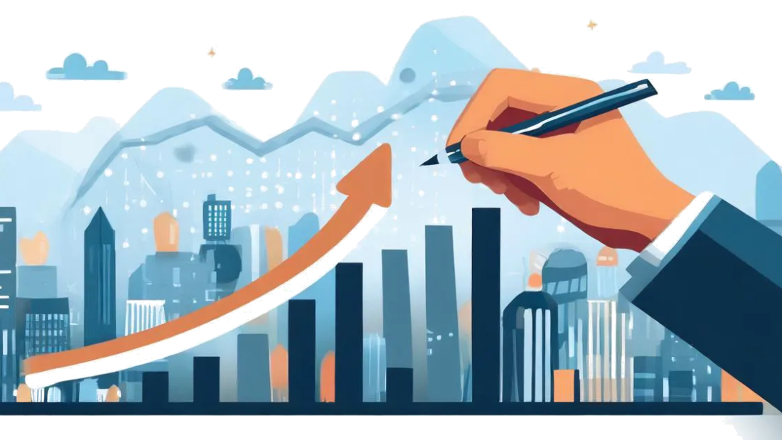 SMART goals - A graph drawn with a pen showing growth over time, indicating setting and achieving goals