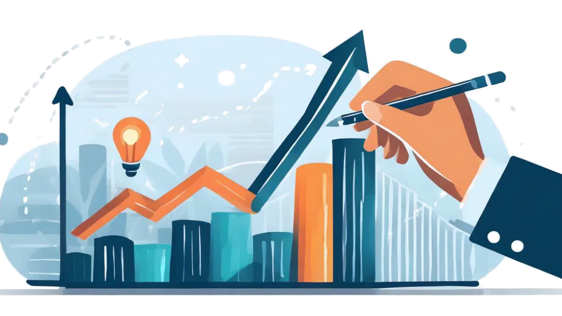 undefined - : An illustration of two hands. One is drawing a downward graph being crossed out while the other draws an upward arrow to represent pointless vanity metrics versus meaningful impact metrics.