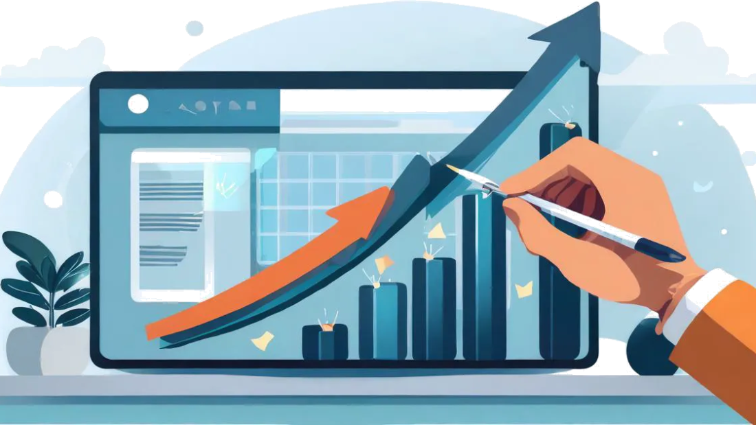 AB testing assumptions - A graph increasing with an arrow pointing to the upward trend, representing successful AB testing of assumptions.